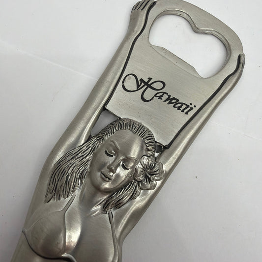 Hawaii Hula Girl Metal Bottle Opener 8 Inch Silver Souvenir