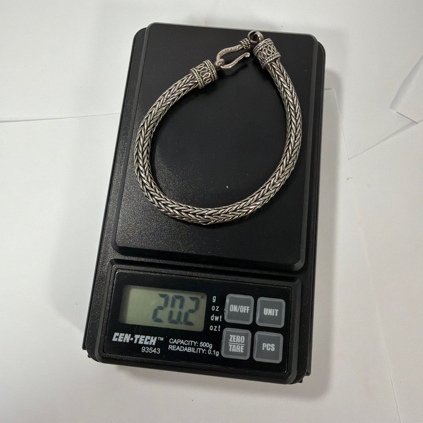 Braided Foxtail Rope Chain Bracelet with Hook Clasp Silver Tone 7.5 in