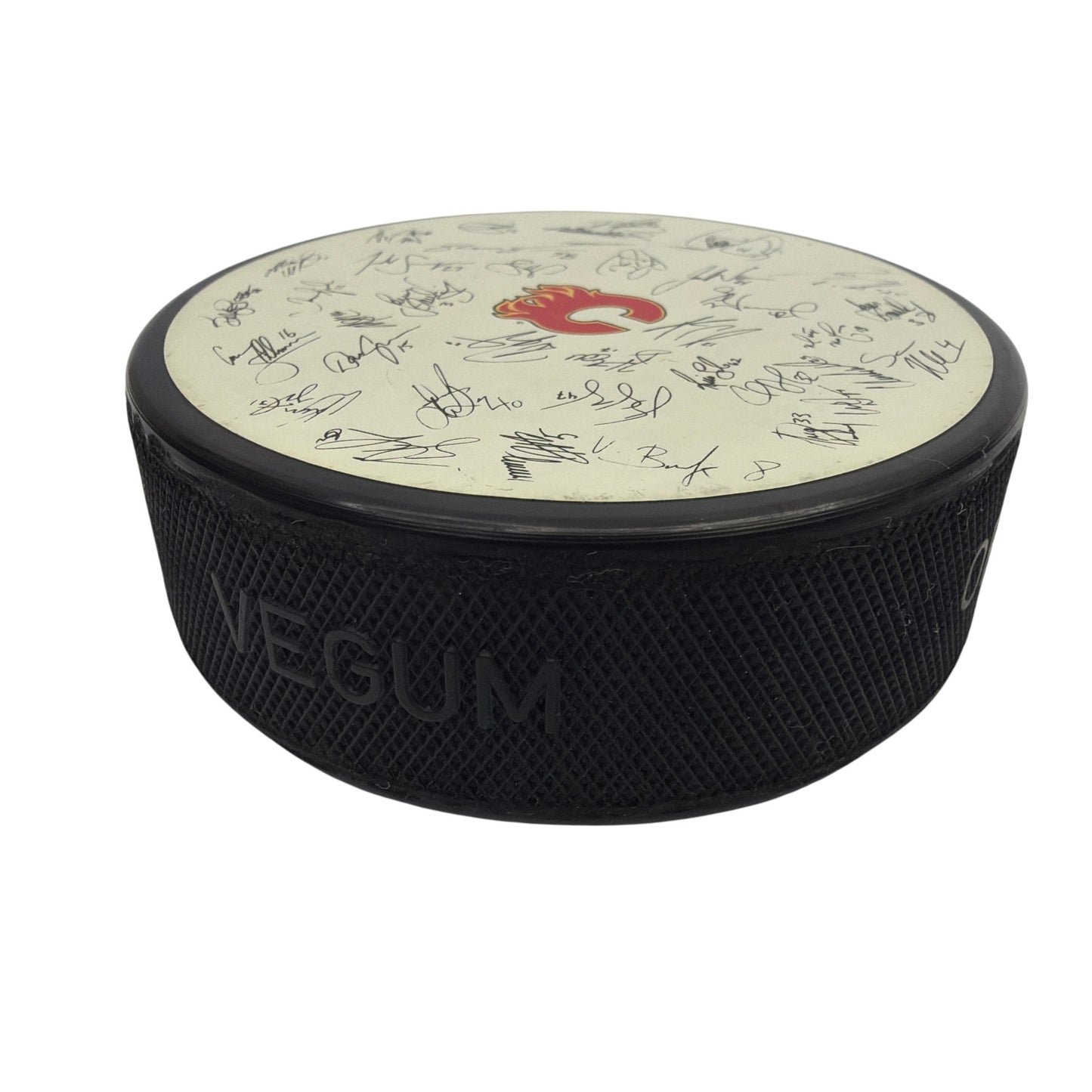 InGlasCo Calgary Flames Official NHL Hockey Puck with Multiple Signatures 3 Inch