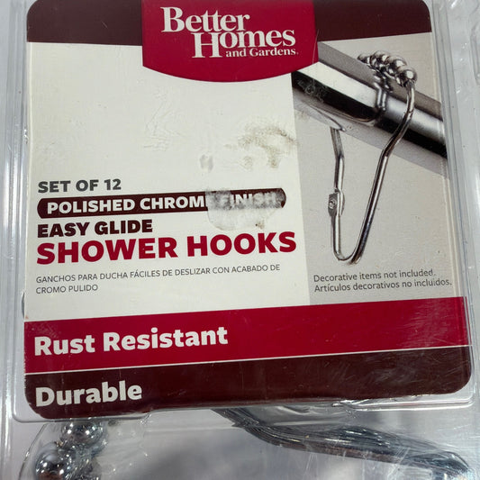 Better Homes and Gardens Easy Glide Shower Hooks Set of 12 Polished Chrome BH12-