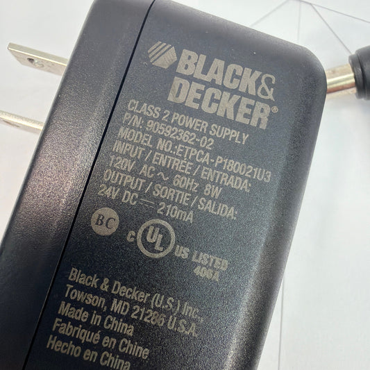 Black & Decker ETPC4-P180021U3 24V 210mA AC Adapter Power Supply 90592362-02