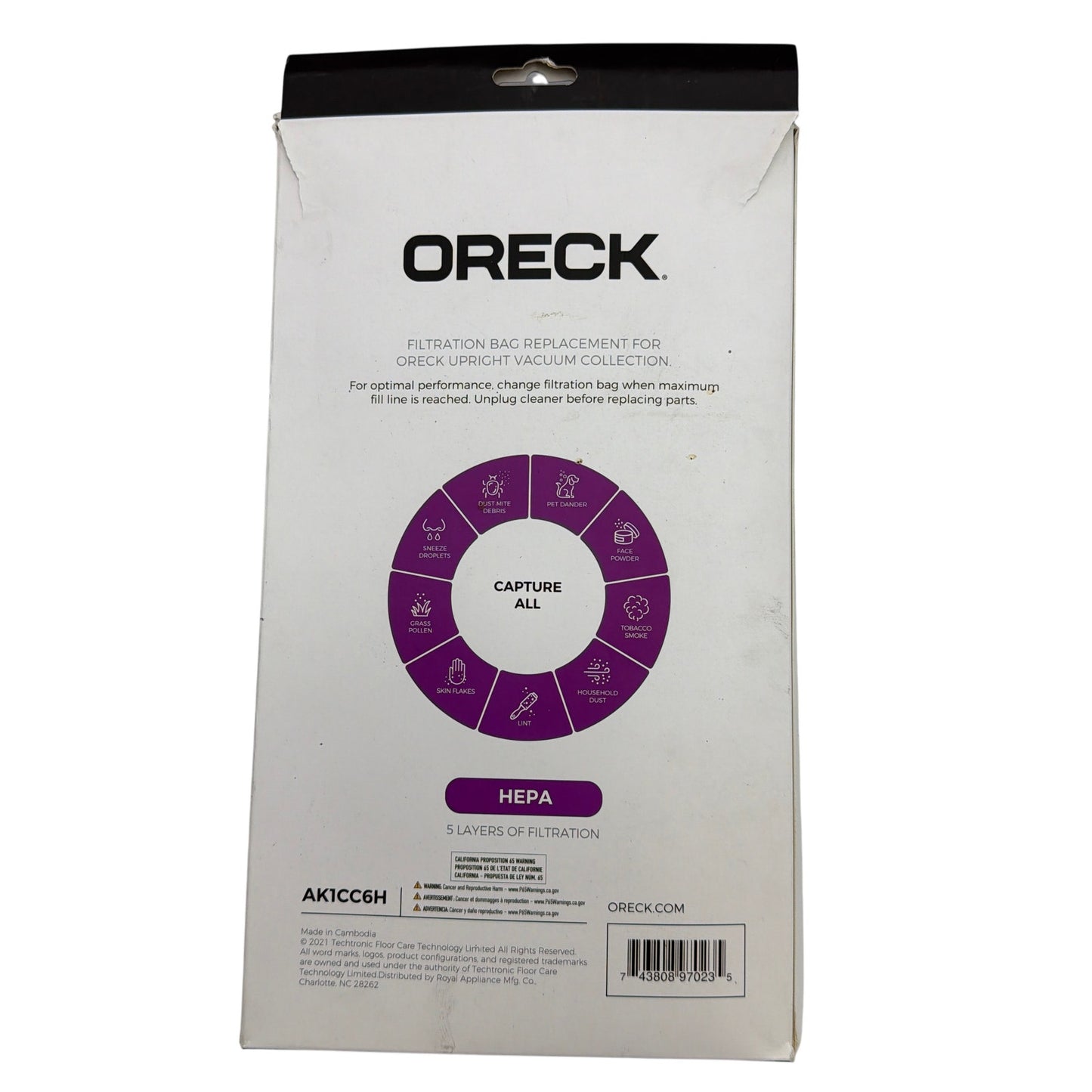 Oreck Type CC HEPA Upright Vacuum Bags AK1CC6H – 4 Bags from Open 6-Pack