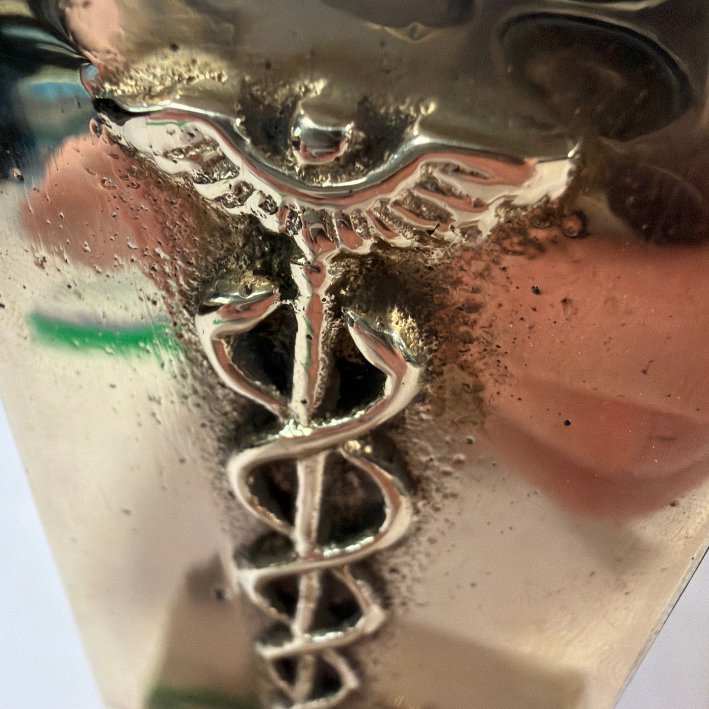Lederle Caduceus Medical Bookends Pair Silver/Gold Tone Metal