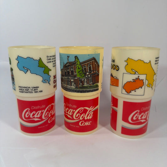 Coca-Cola Costa Rica Souvenir Stackable Plastic Tumblers Lot of 3 Limón San José