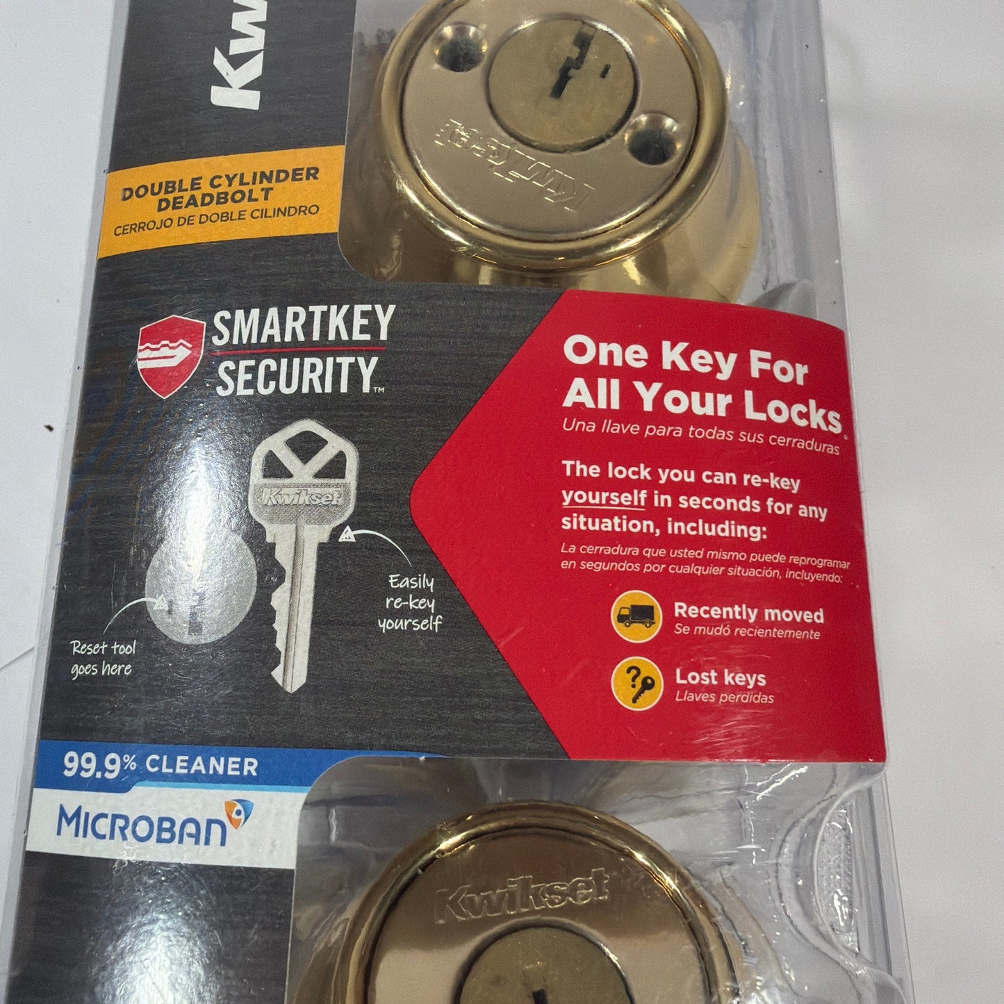 Kwikset 665 SmartKey Double Cylinder Deadbolt Polished Brass Microban New Sealed