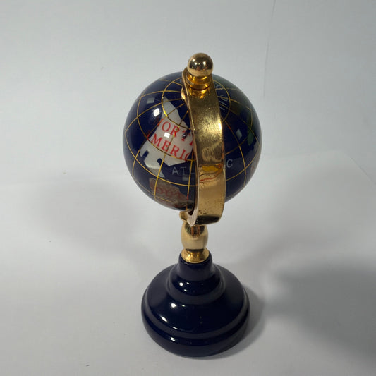 Mini Blue Decorative World Globe 4 Inch Gold Tone Stand