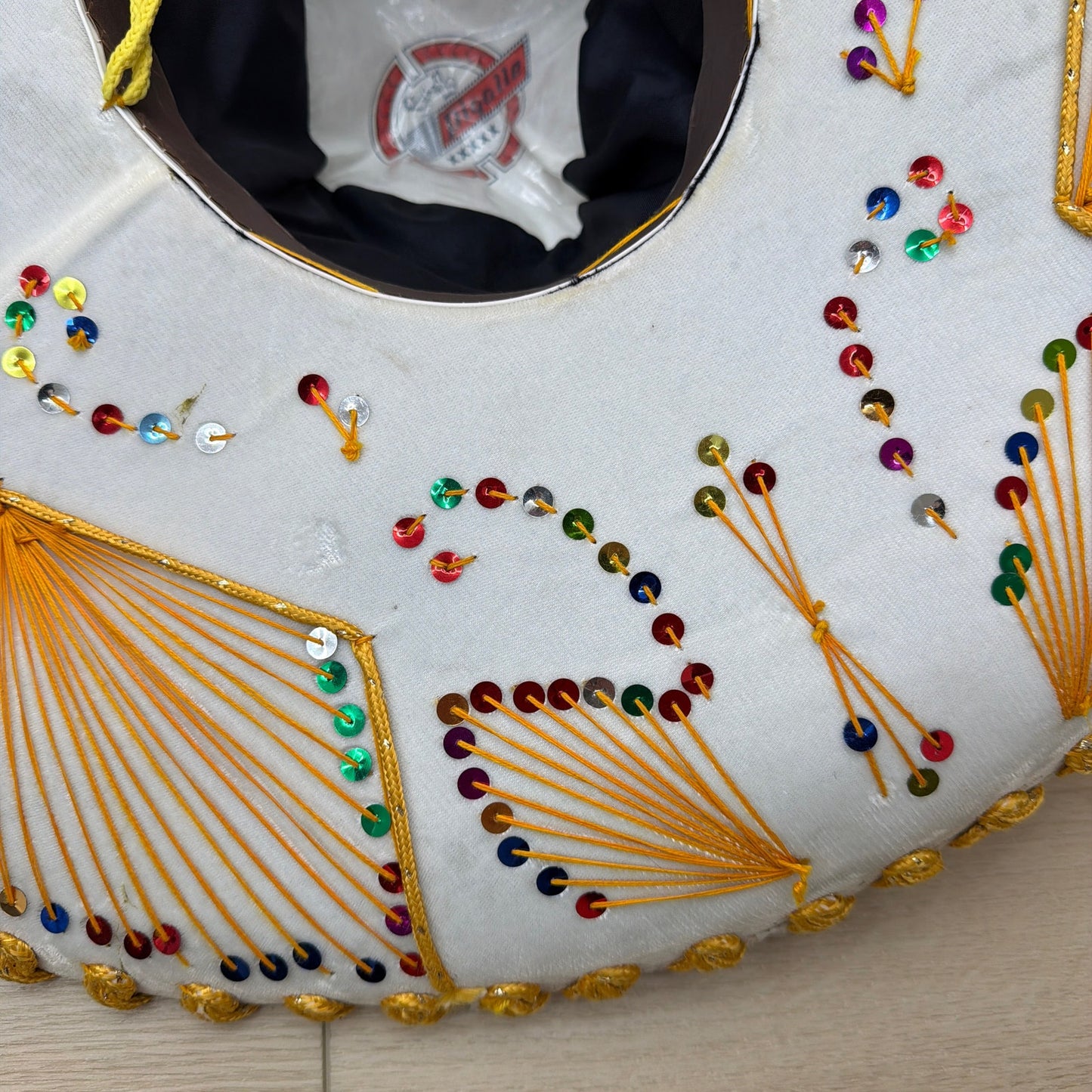 Pigalle XXXXX White Charro Sombrero Hat with Gold Trim and Sequins 23 in