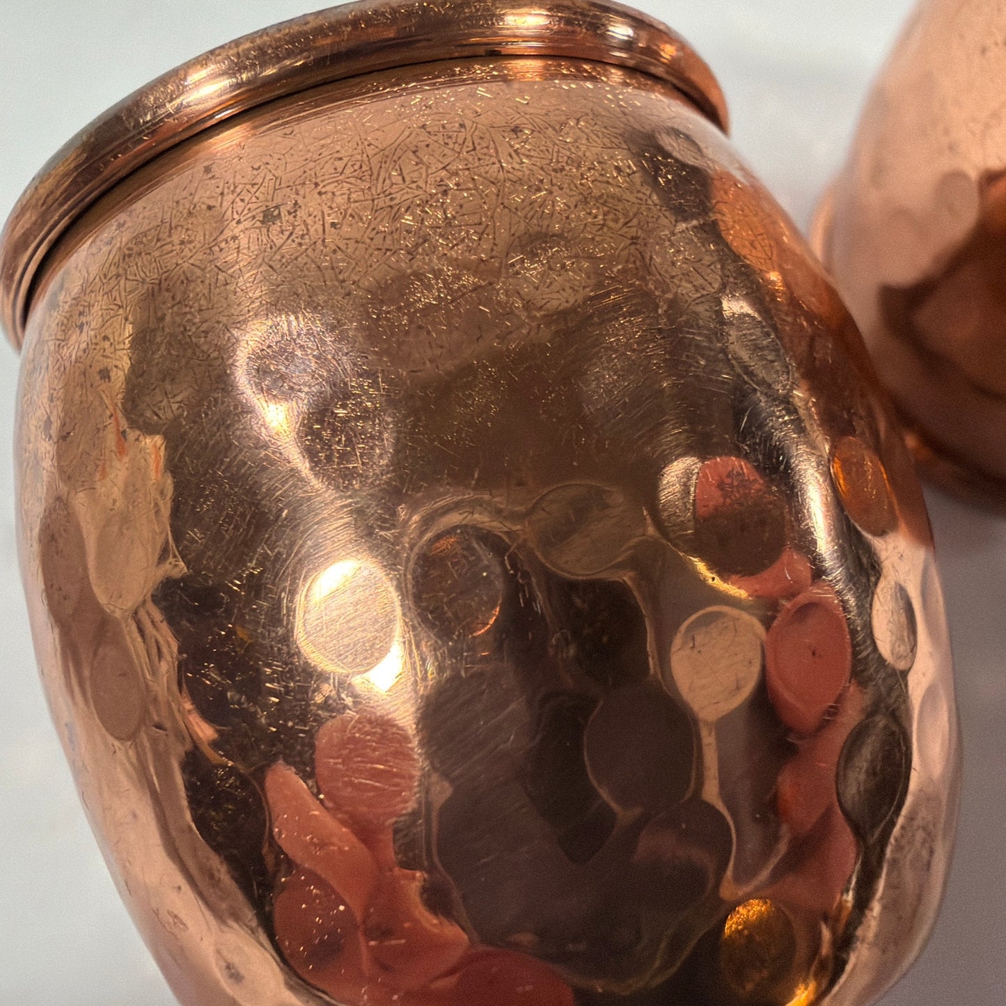 Set of 2 Mini Hammered Copper Moscow Mule Mugs 2 in Tall Brass Handles