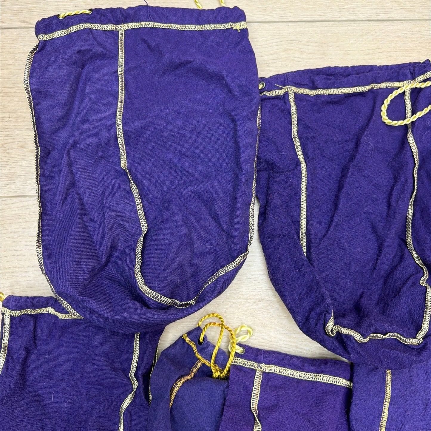 Lot of 16 Crown Royal Drawstring Bottle Bags Mixed Colors Purple Green Tan