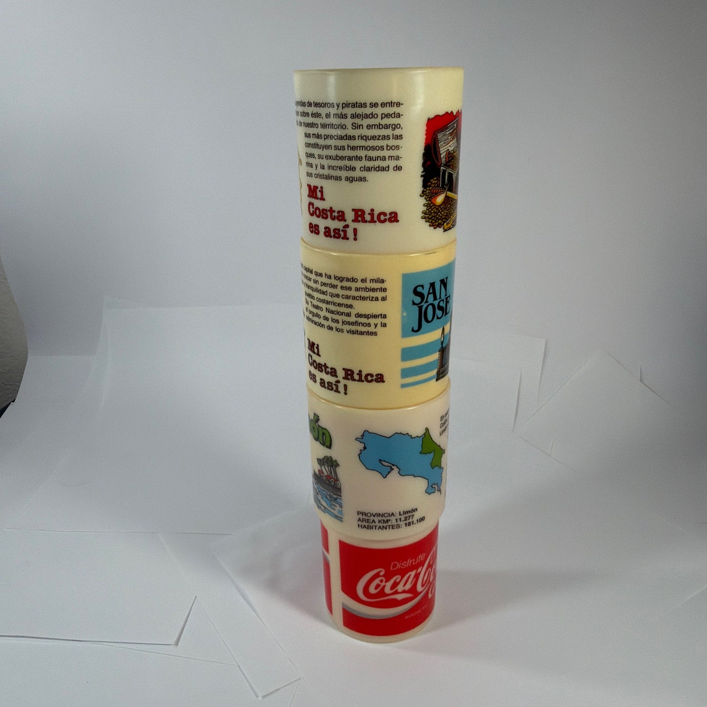 Coca-Cola Costa Rica Souvenir Stackable Plastic Tumblers Lot of 3 Limón San José