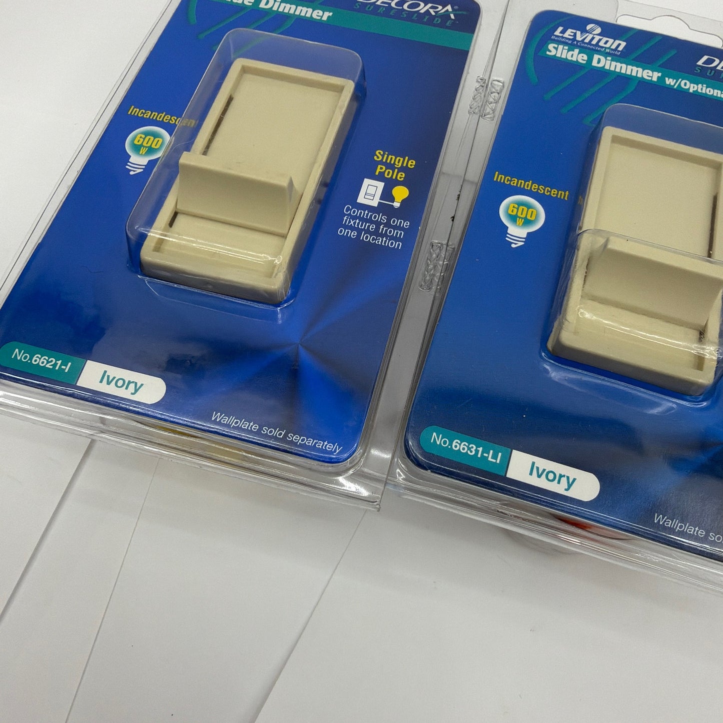 Leviton Decora SureSlide 6621-I 6631-LI 600W Ivory Slide Dimmer Lot of 2