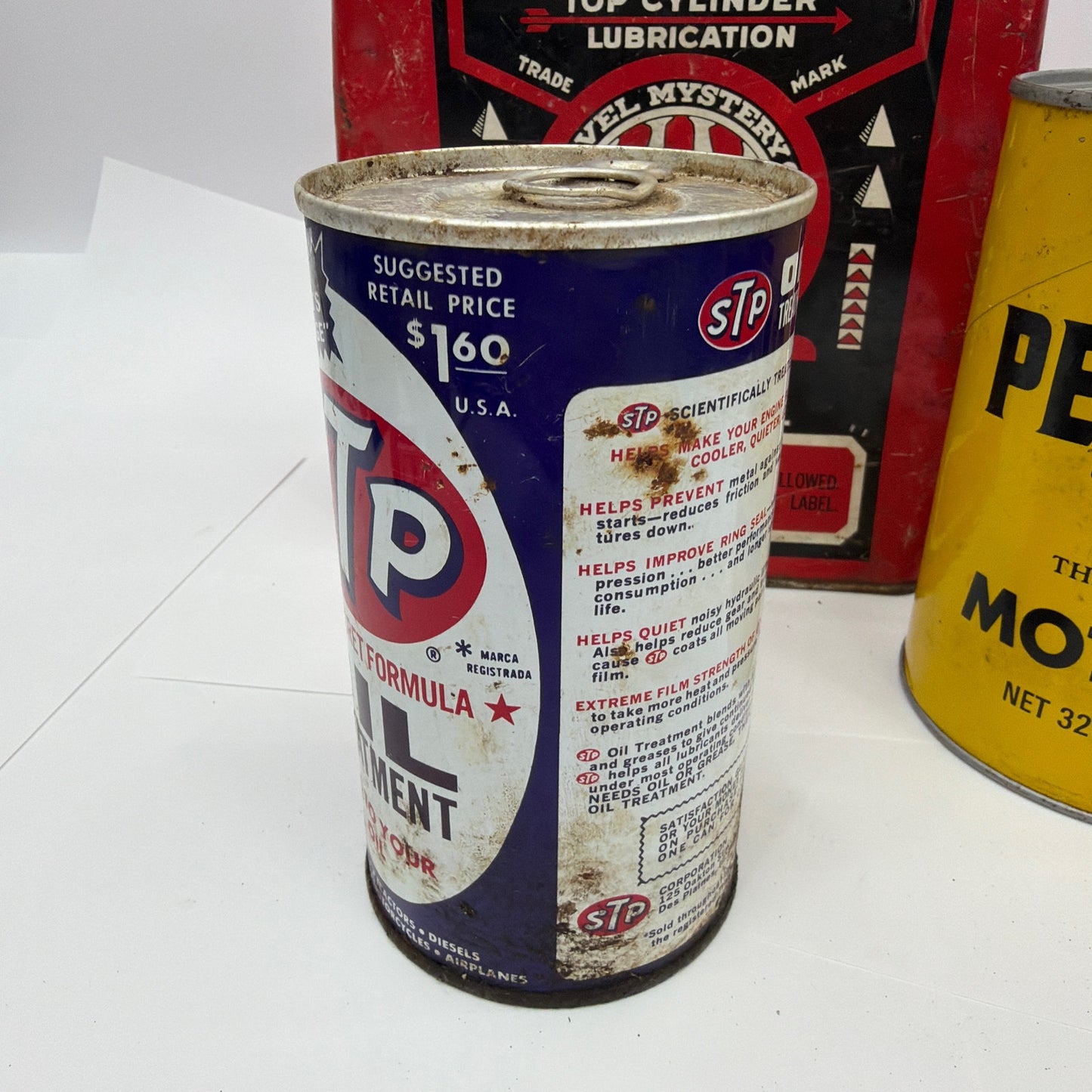 Vintage Oil Can Lot Marvel Mystery Oil Pennzoil STP Treatment Tins Movie Prop