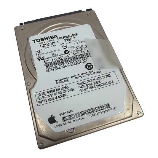 Toshiba MK5065GSXF 500GB 2.5" SATA II 5400RPM HDD Apple 655-1646C Tested
