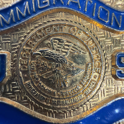 U.S. Immigration VIP Badge on Black Leather Holder Gold Tone Blue Enamel