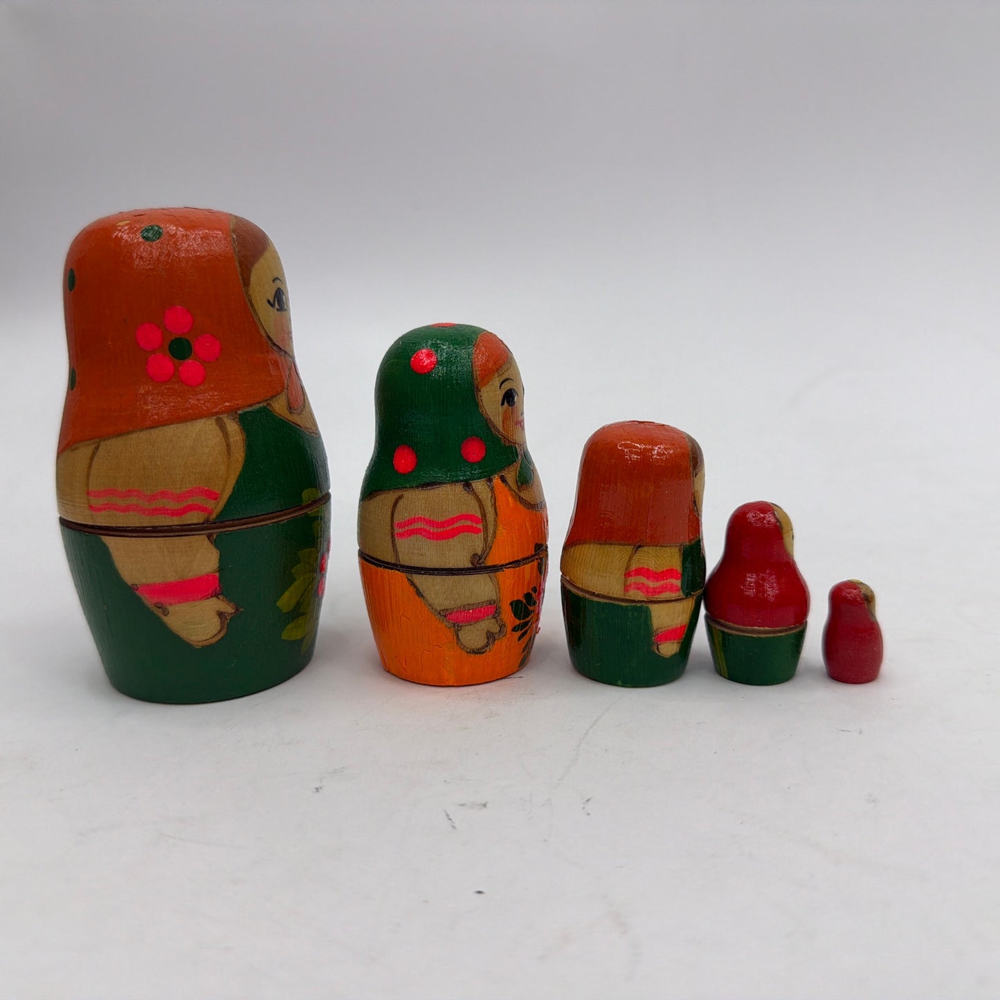 Vintage Russian Matryoshka Nesting Dolls Set of 5 "Alyonka" with Paper Label