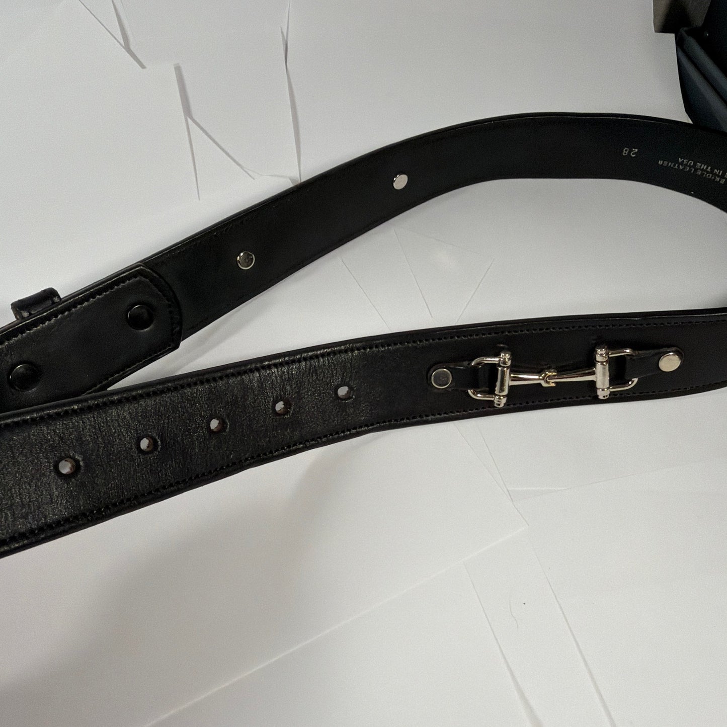 Tory Burch Black English Bridle Leather Belt Size 28 Solid Brass Buckle