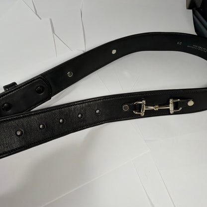 Tory Burch Black English Bridle Leather Belt Size 28 Solid Brass Buckle