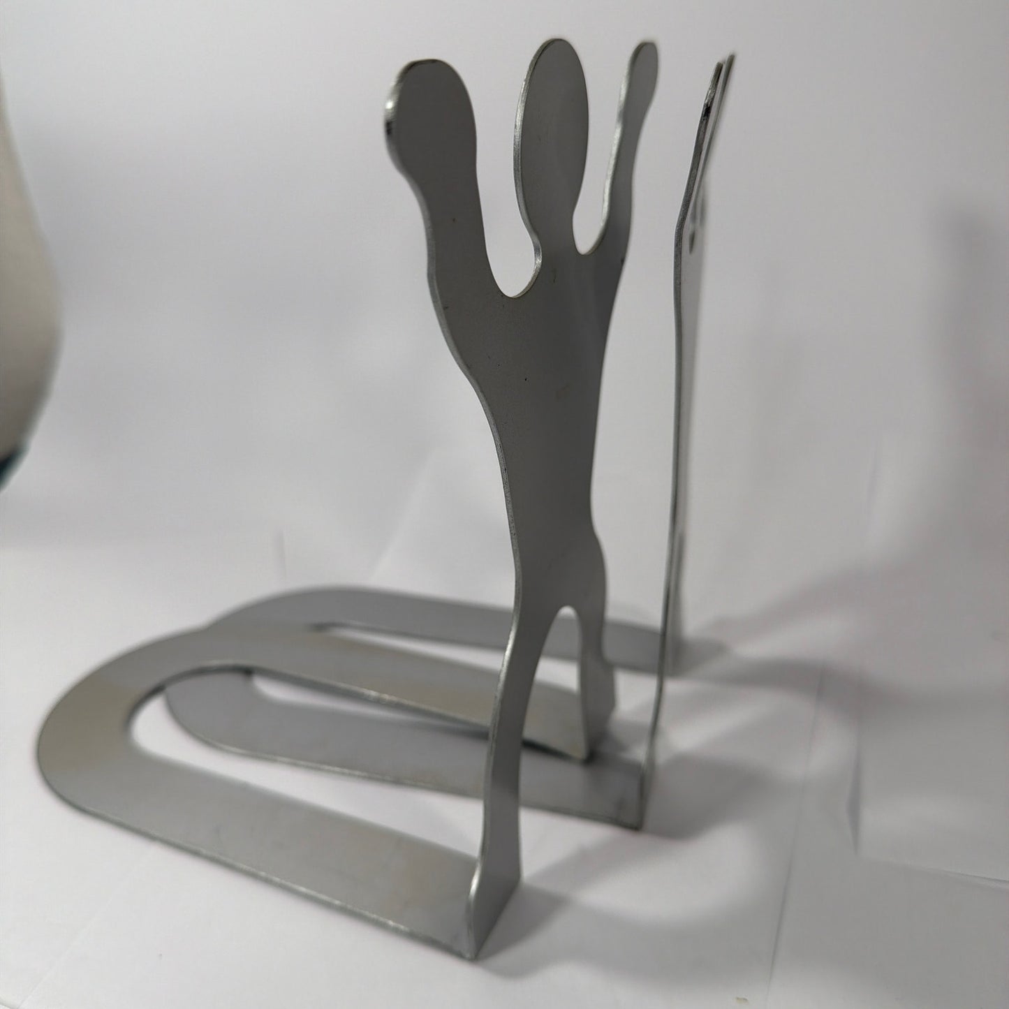 Metal Stick Figure Bookends Pair 7 Inch Tall Silver