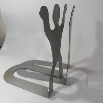 Metal Stick Figure Bookends Pair 7 Inch Tall Silver