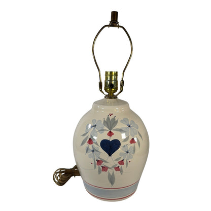 Vintage Ceramic Table Lamp Base Blue Heart Floral Pattern 22.5 in