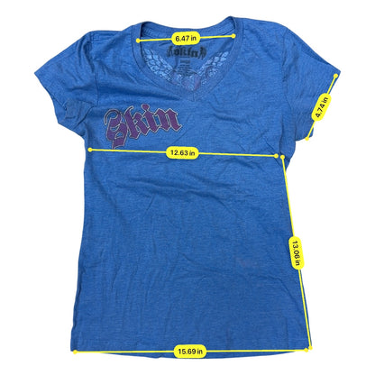 Skin Industries Womens Large Blue V-Neck Graphic T-Shirt Wings