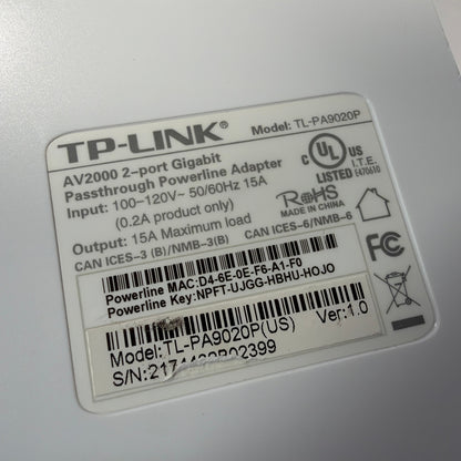 TP-Link TL-PA9020P AV2000 2-Port Gigabit Passthrough Powerline Adapters Pair