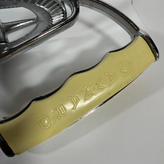 Maynard Manual Hand Crank Egg Beater Mixer Yellow Handle Chrome Cracked Handle