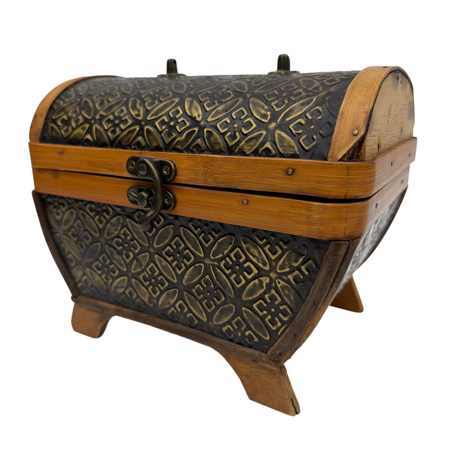 HD Designs Small Wooden Treasure Chest Decorative Trinket Box Brown Black Gold