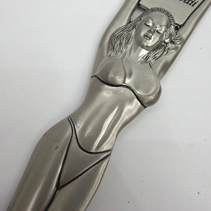 Hawaii Hula Girl Metal Bottle Opener 8 Inch Silver Souvenir