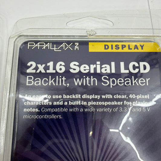 Lot of 2 Parallax 27977-RT 2x16 Serial LCD Backlit Displays with Speaker