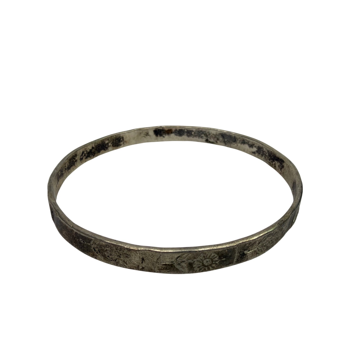 Mexico Sterling Silver Floral Stamped Bangle Bracelet 16.5g 2.5 in