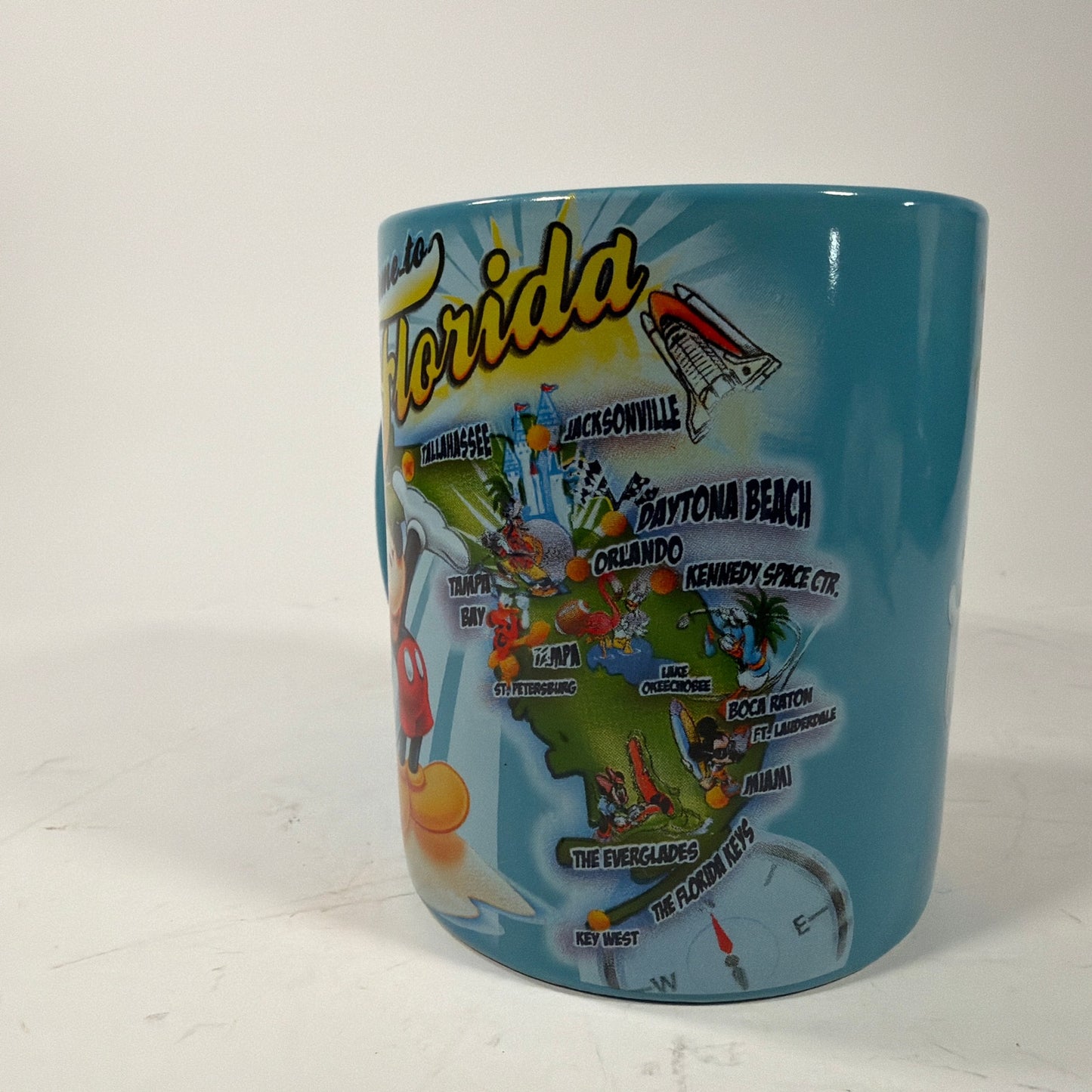 Disney Welcome to Florida Mickey Mouse Ceramic Mug Blue 3.75 Inch