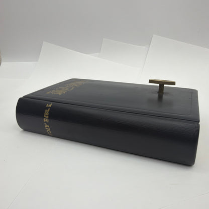Working Holy Bible Book Shaped Music Box Black Gold Religious Decor
