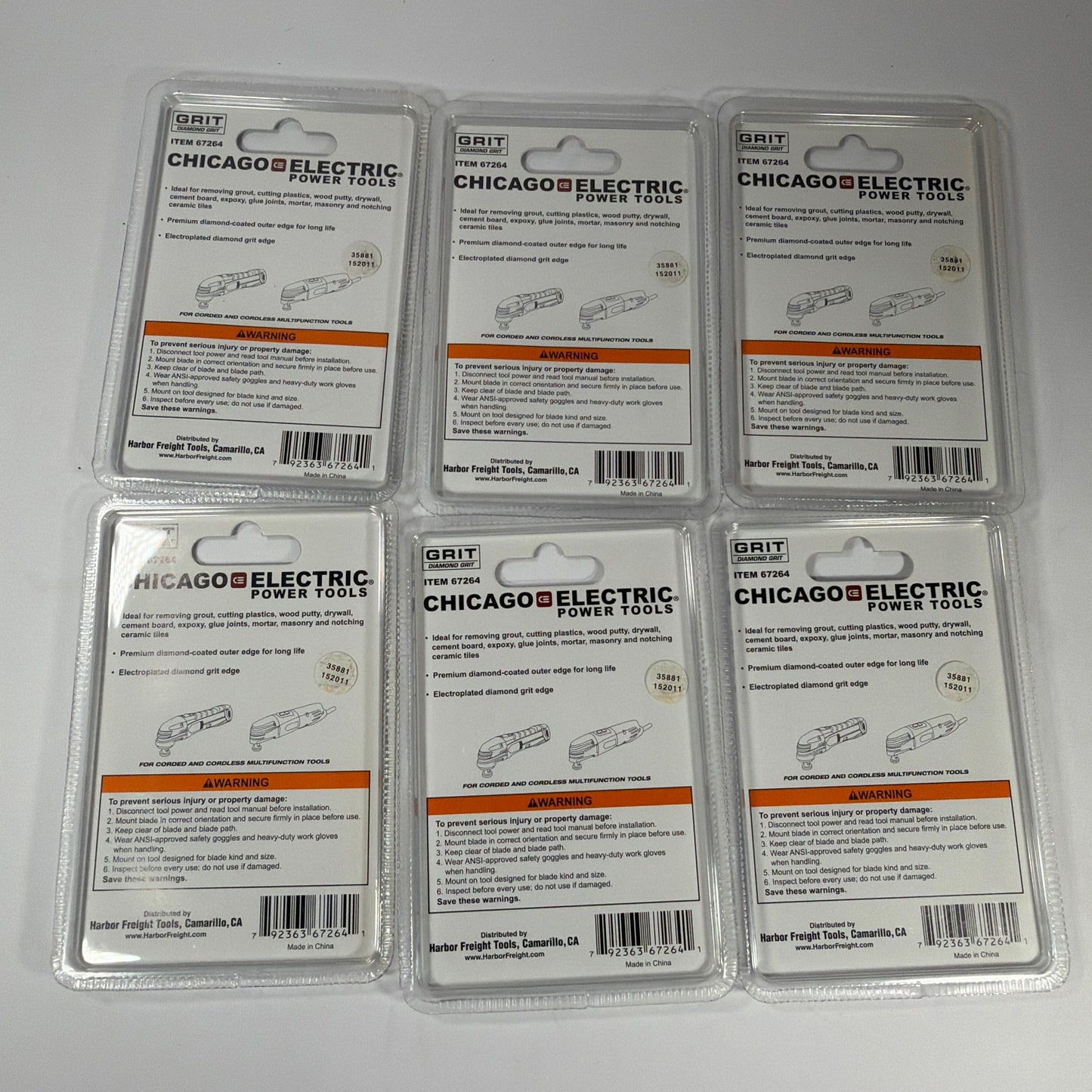 Lot of 6 Chicago Electric 67264 2-1/2 Diamond Grit Multi-Tool Blades New