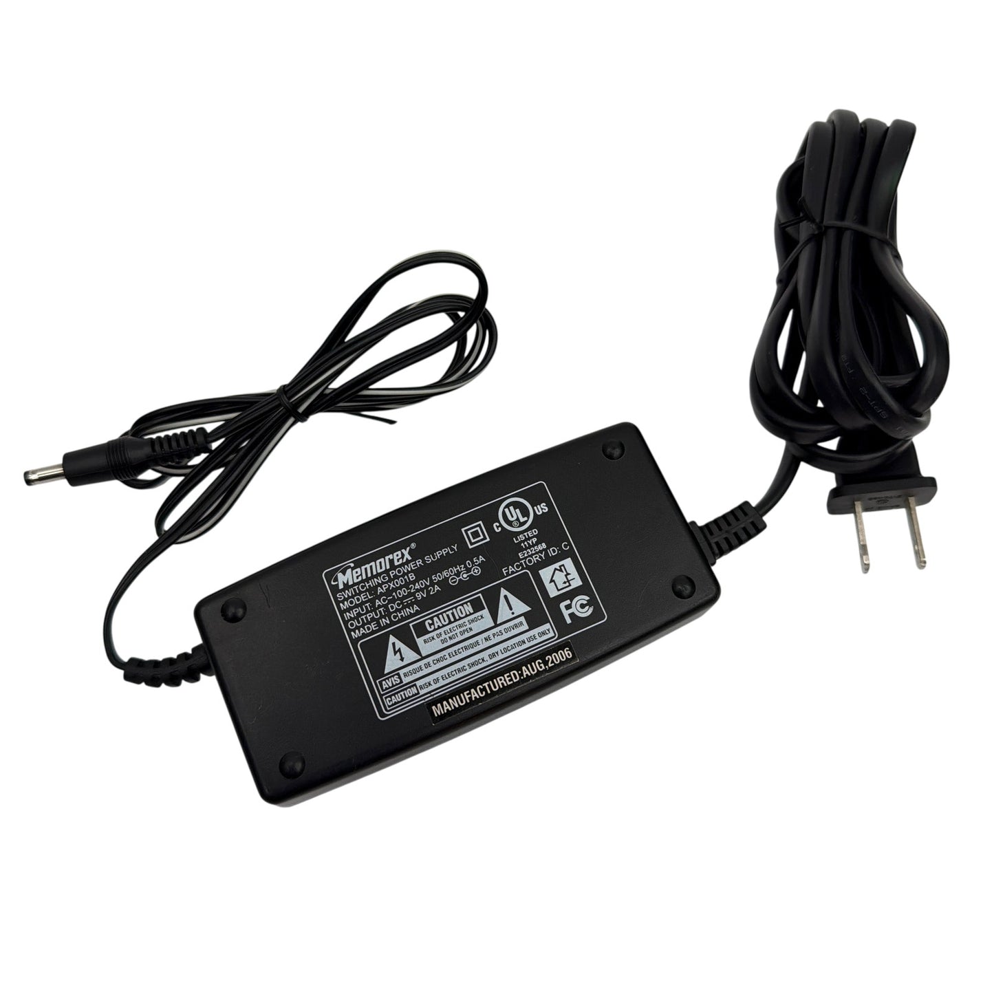 Memorex APX001B 9V 2A Switching Power Supply AC Adapter