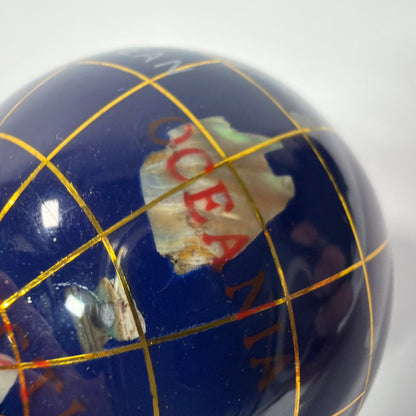 Mini Blue Decorative World Globe 4 Inch Gold Tone Stand