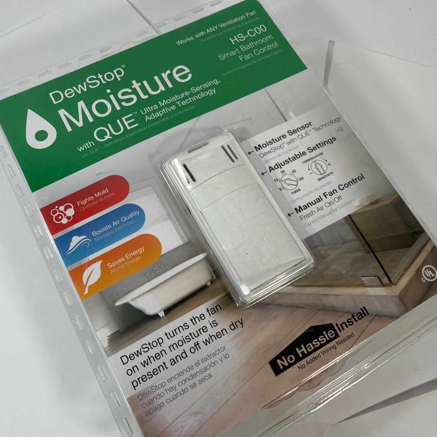 DewStop Moisture HS-C00-W7 Smart Bathroom Fan Control Switch White