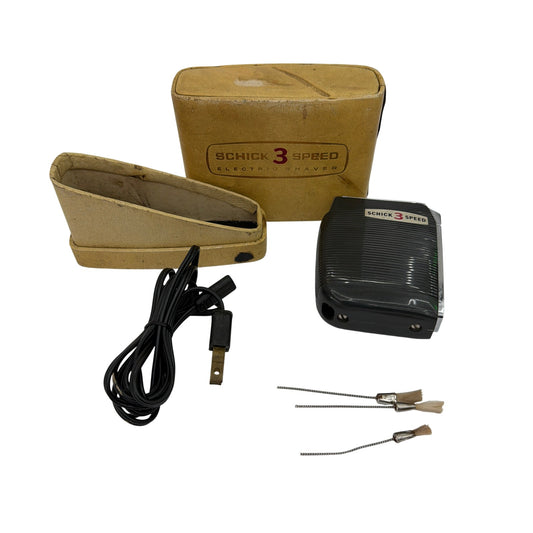 Vintage Schick 3 Speed Electric Shaver Set With Case, Cord and Cleaning Brushes