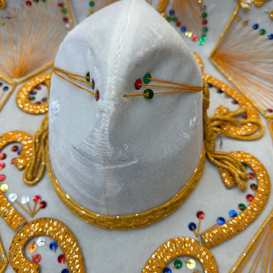 Pigalle XXXXX White Charro Sombrero Hat with Gold Trim and Sequins 23 in