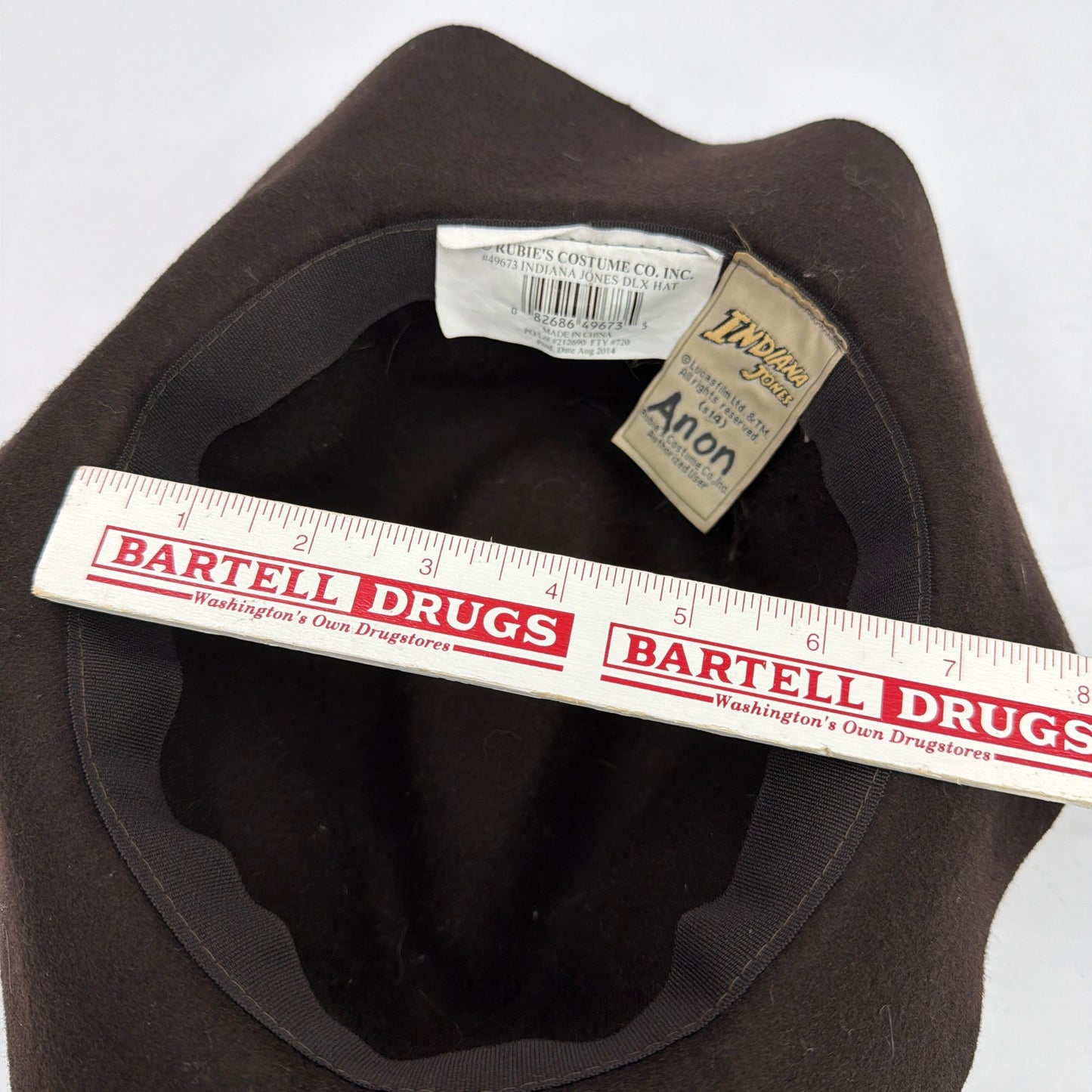 Rubie’s Indiana Jones DLX Fedora Hat #49673 Dark Brown/Black Approx 7 in Opening