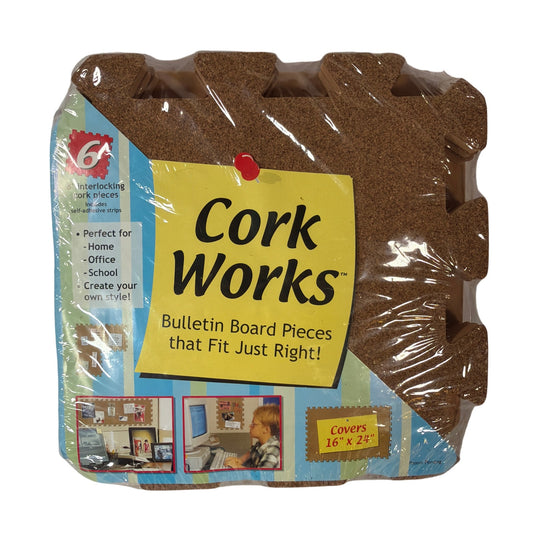 Cork Works Interlocking Cork Bulletin Board Pieces 6-Pack 8 in Tiles 16x24