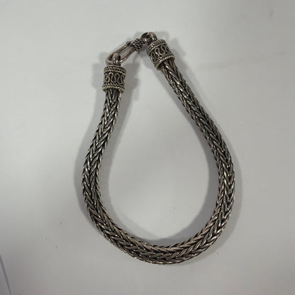 Braided Foxtail Rope Chain Bracelet with Hook Clasp Silver Tone 7.5 in