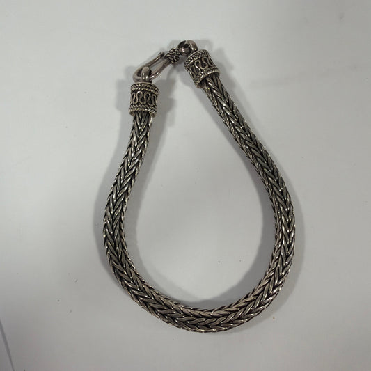 Braided Foxtail Rope Chain Bracelet with Hook Clasp Silver Tone 7.5 in