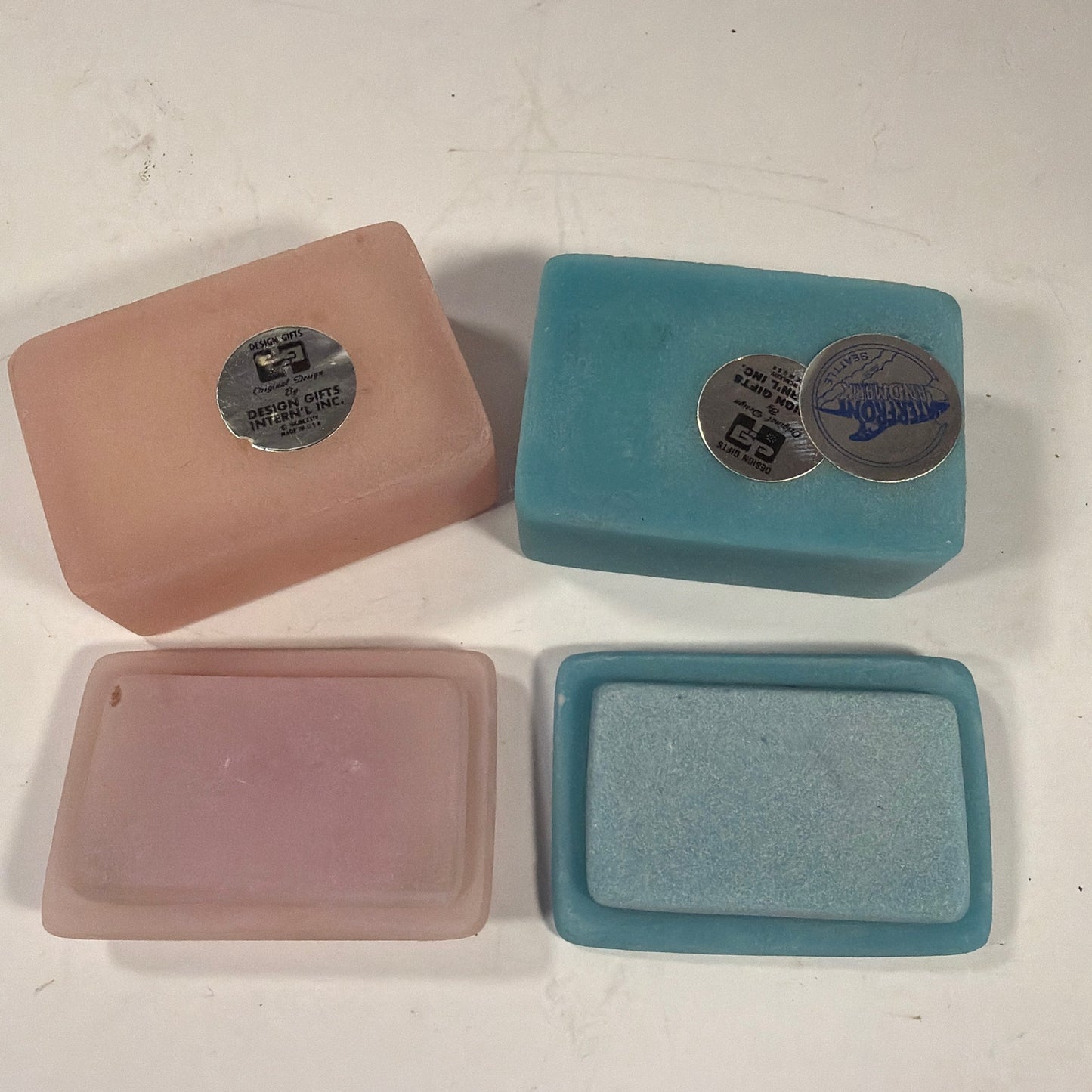 Lot of 2 Mini Trinket Boxes Blue Rose & Pink Unicorn Seattle Waterfront Landmark