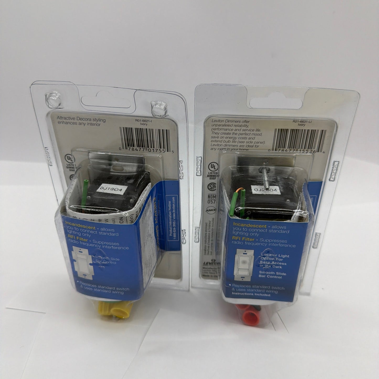 Leviton Decora SureSlide 6621-I 6631-LI 600W Ivory Slide Dimmer Lot of 2