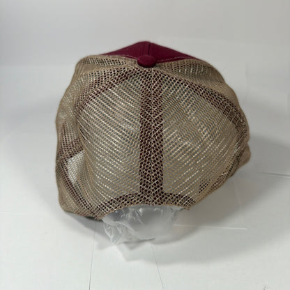 Cabela's Wildlife & Land Management Mesh Trucker Hat Burgundy Tan Snapback