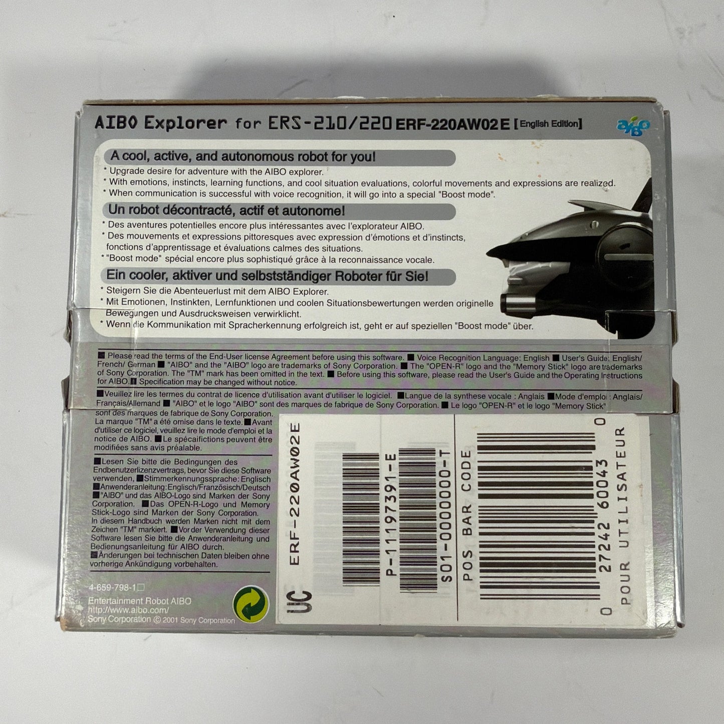 Sony AIBO Explorer ERF-220AW02E Box and Manuals Only for ERS-210 ERS-220