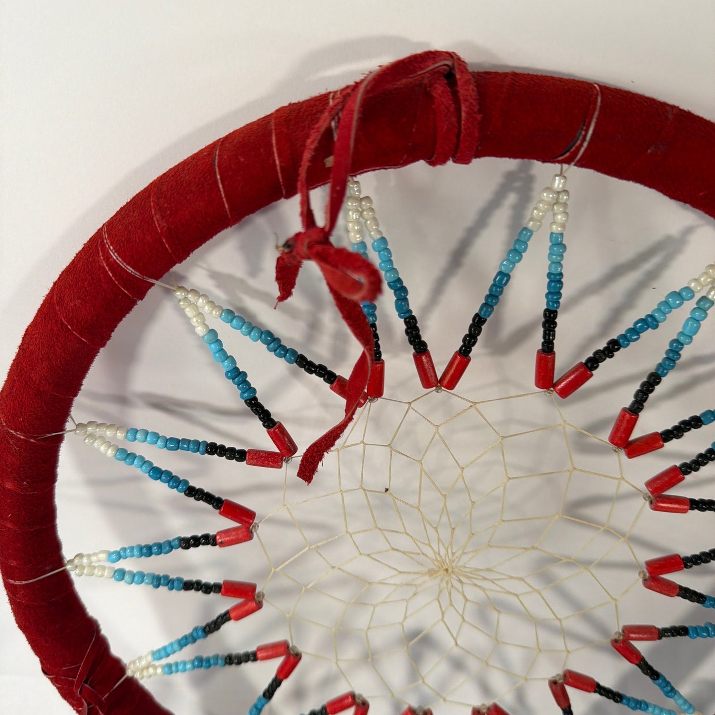 12 Inch Dreamcatcher Wall Hanging Red Hoop with Blue and Red Feathers