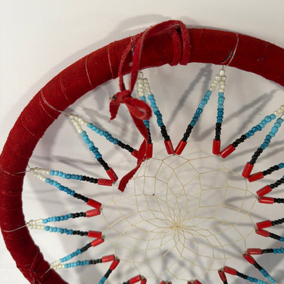 12 Inch Dreamcatcher Wall Hanging Red Hoop with Blue and Red Feathers