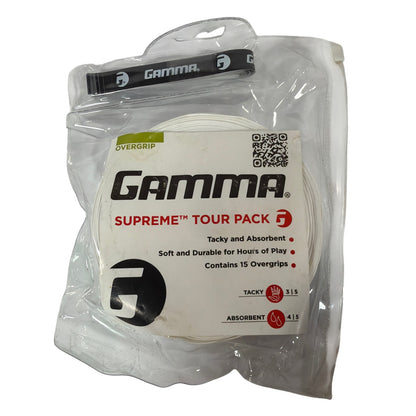 Gamma Supreme Tour Pack White Overgrip 15 Pack Tennis Grip Tape